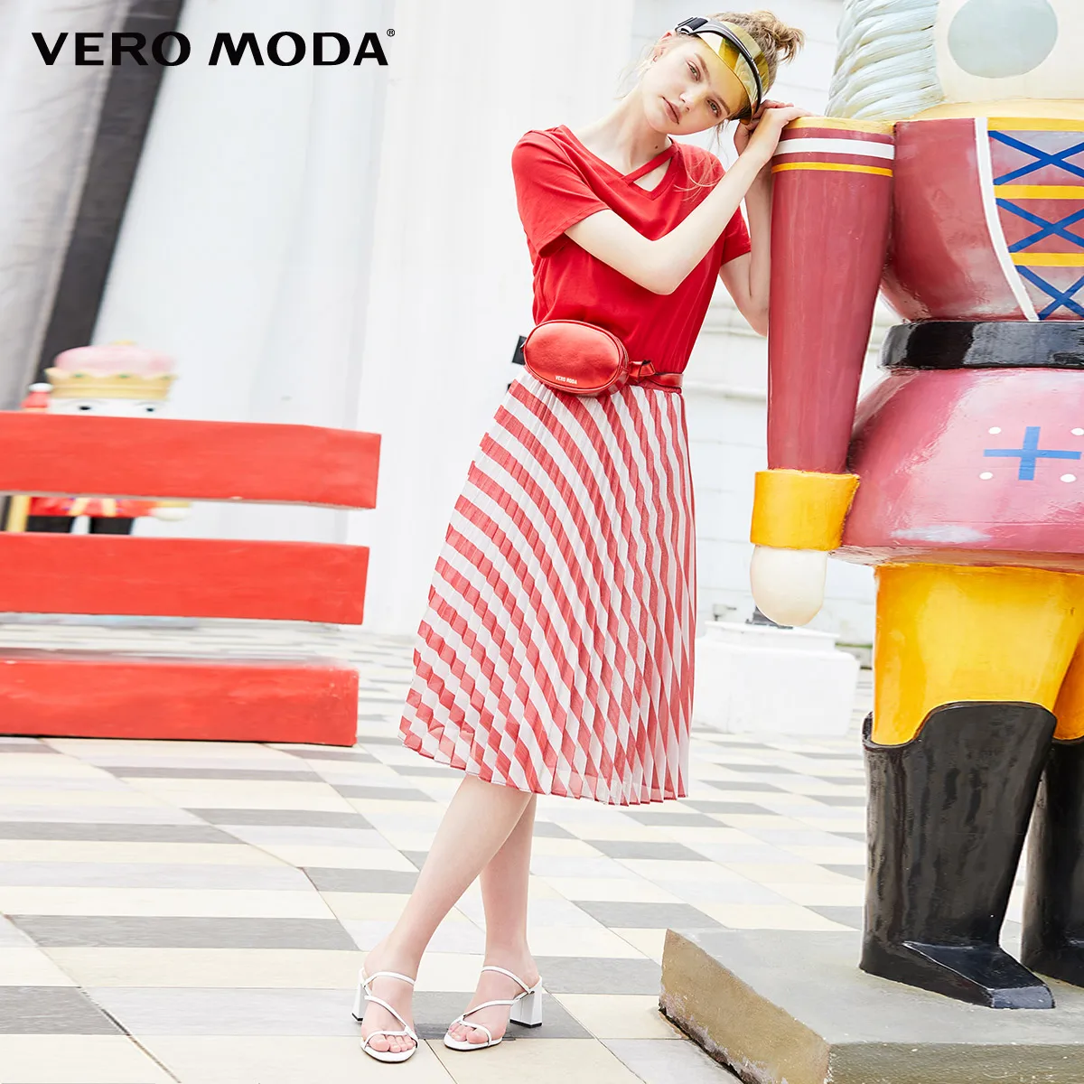 Vero Moda женское Яркое трикотажное Полосатое платье-футболка с буквенным принтом | 319261516 - Цвет: F17 Red heart