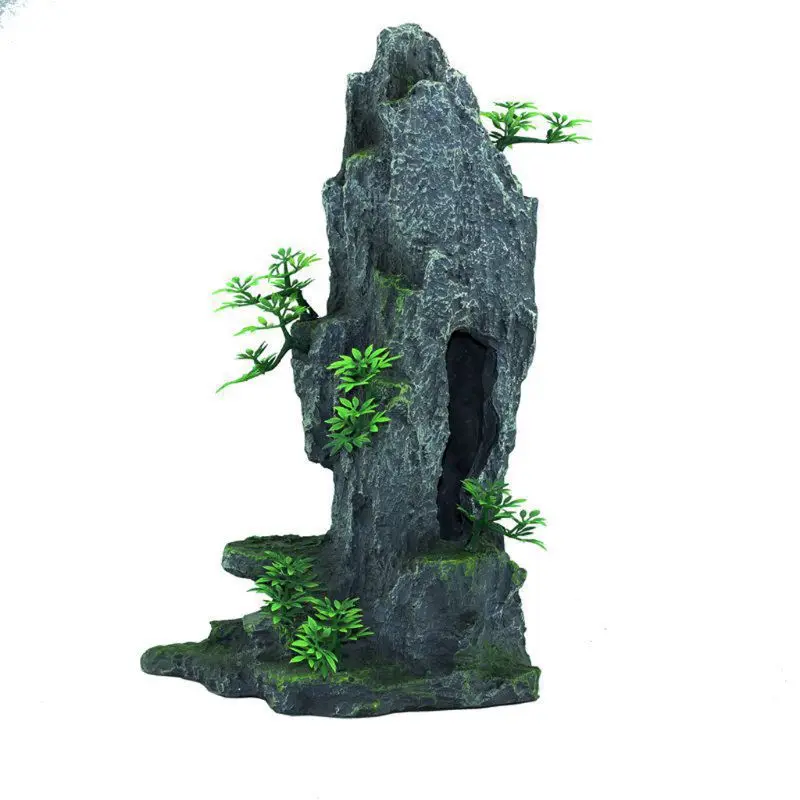Аквариум вид на горы Каменный Орнамент Дерево скала пещера с рыбами украшения резервуара E65B