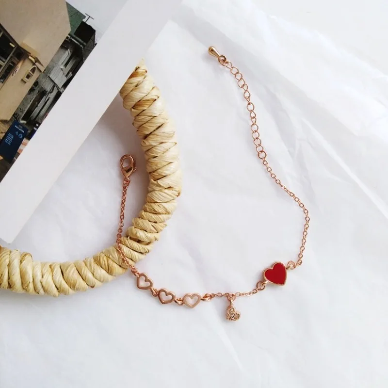 Японский Корейский Забавный креативный красный браслет любовь милая девушка темперамент металлическая текстура пара ювелирных изделий Модные женские аксессуары