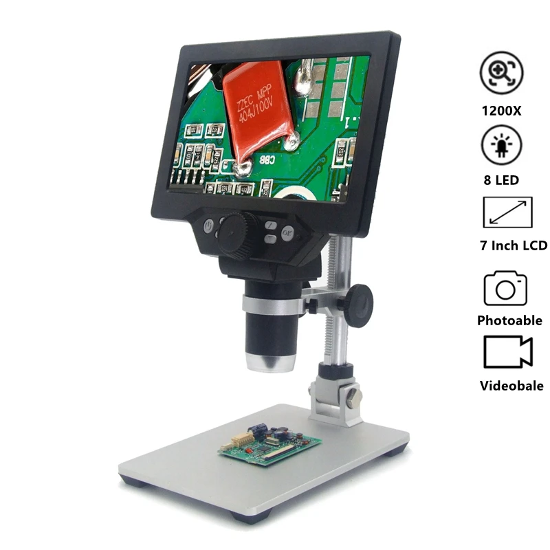 

1200X Digital Microscope 12MP 7 Inch LCD Video Camera Industrial Electronic Illuminated Microscopio f PCB Soldering Repair Tool