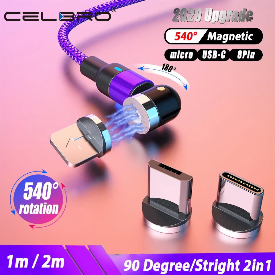 Магнитный usb-кабель 540 ° 3 А быстрая зарядка Micro USB Type C магнитное зарядное