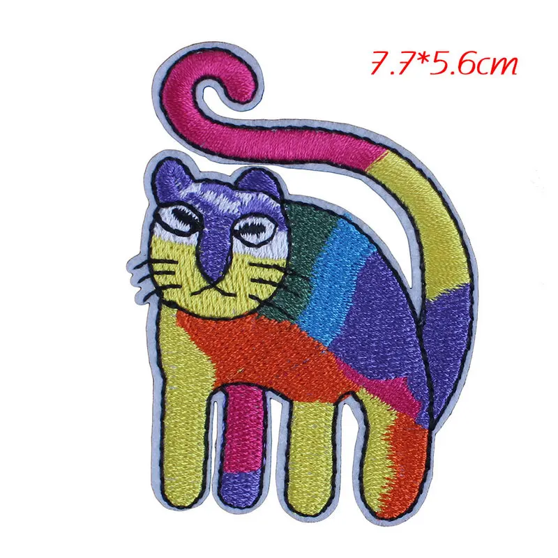 Цветные Цветочные вышитые нашивки с котом для одежды термоклейкие Переводные