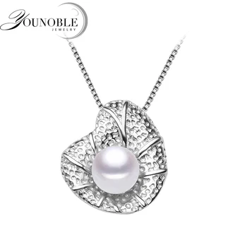 

Real Flower 925 Silver Pendant,White Natural Freshwater Pearl Necklace Pendant Women Gift