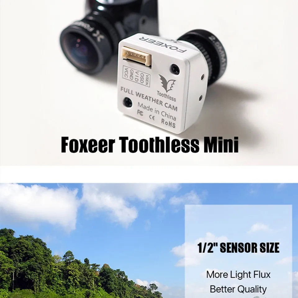 Foxeer беззубовая мини камера для любой погоды CMOS 1/2 2 1 мм объектив 1200TVL PAL NTSC 4:3 16:9 OSD