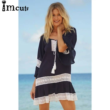 

Imcute 2020 Women Summer Ladies Cover-Ups Bathing Suit Beach Wear Bikini Cover Up Tassel Hollow Crochet Swimsuit Beach Dress