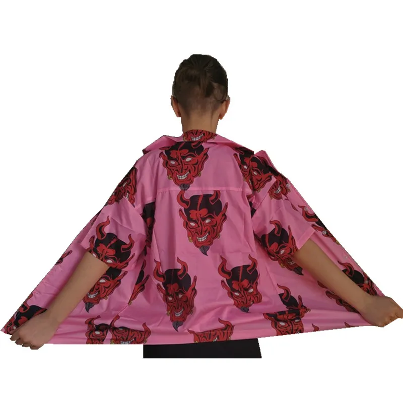 Hip hop Streetwear Shirts Men Devil Full Printing Short Sleeve Summer Floral Loose Shirts Camisa
