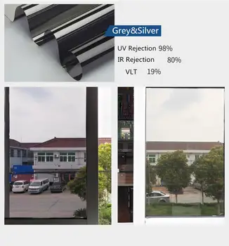 

SUNICE 50cmX1000cm Silver&Grey One Way Mirror Tint Window Glass Film Solar UV Reflective Privacy