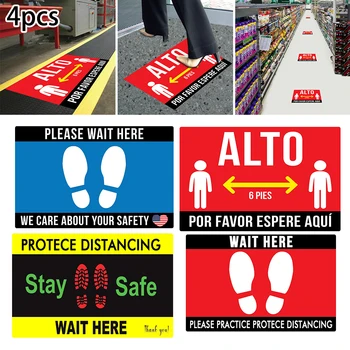 

4Pcs/set Social Distancing Stickers For Shop Floor Decals Designs Self- Adhesive