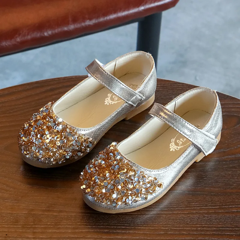 JGVIKOTO Mary Janes Girls Shoes With Rhinestone Fashion Princess Sweet Antiskid Soft Children's Flats Kids Glitter Party Shoes sports shoes kids sneakers kids shoes kids sports shoes kids flats