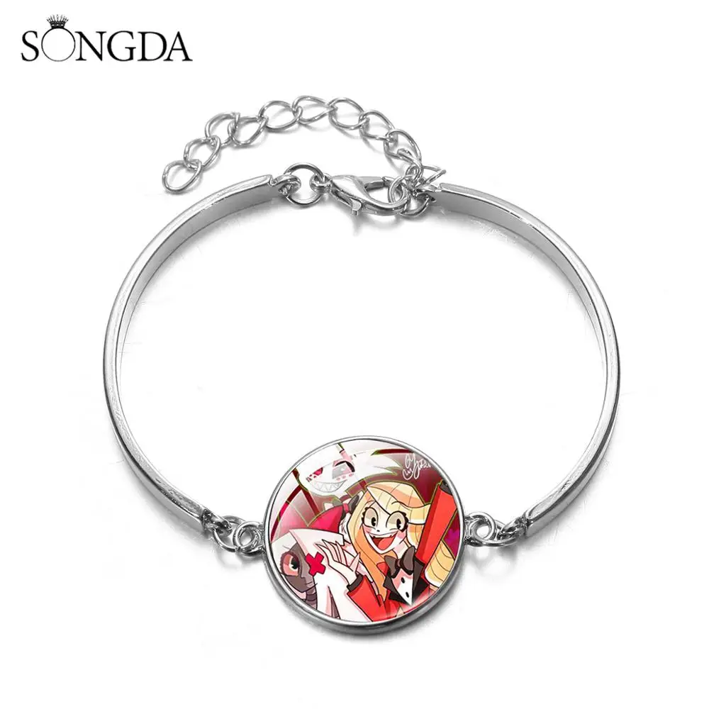 SONGDA Hazbin отель Charlotte Vaggie Angel Alastor браслет& браслет готический розовый мультфильм печати стекло драгоценный камень наручные украшения для фанатов