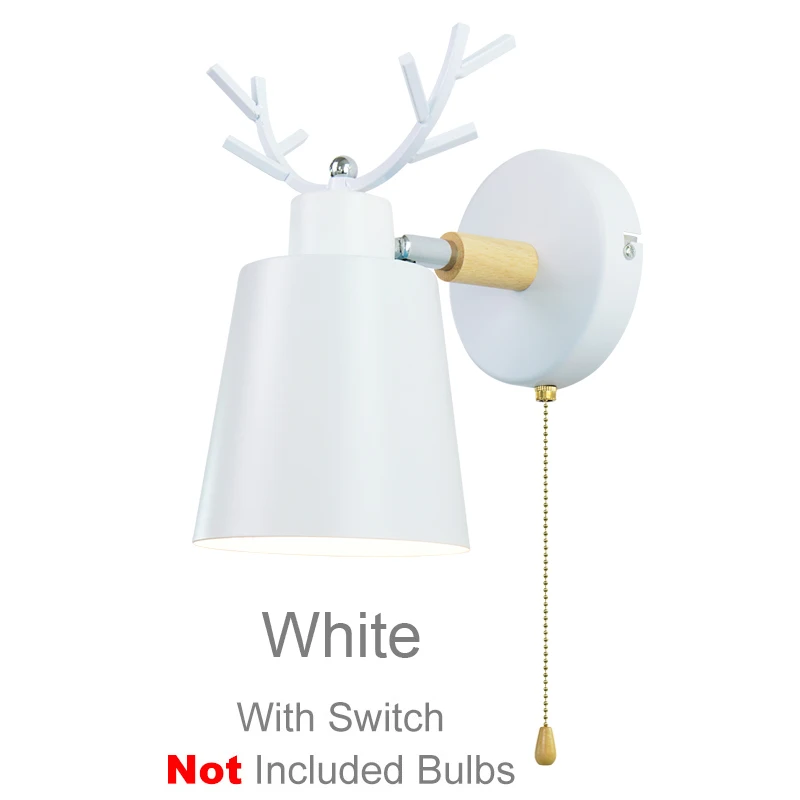 Скандинавские деревянные настенные светильники прикроватная настенная лампа E27 современный бра настенный светильник для спальни macaroon 5 цветов 85-285 в с выключатель с цепочкой - Цвет абажура: White with switch