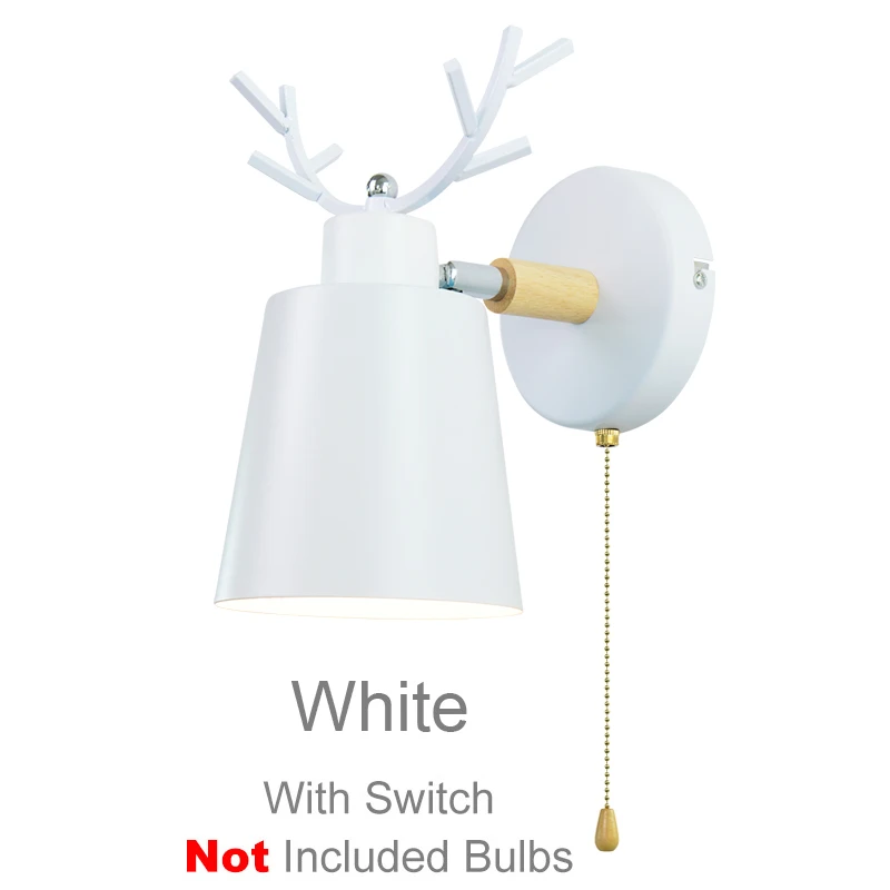 White with switch Скандинавские деревянные настенные светильники прикроватная настенная лампа E27 современный бра настенный светильник для спальни macaroon 5 цветов 85-285 в с выключатель с цепочкой - Цвет абажура: White with switch