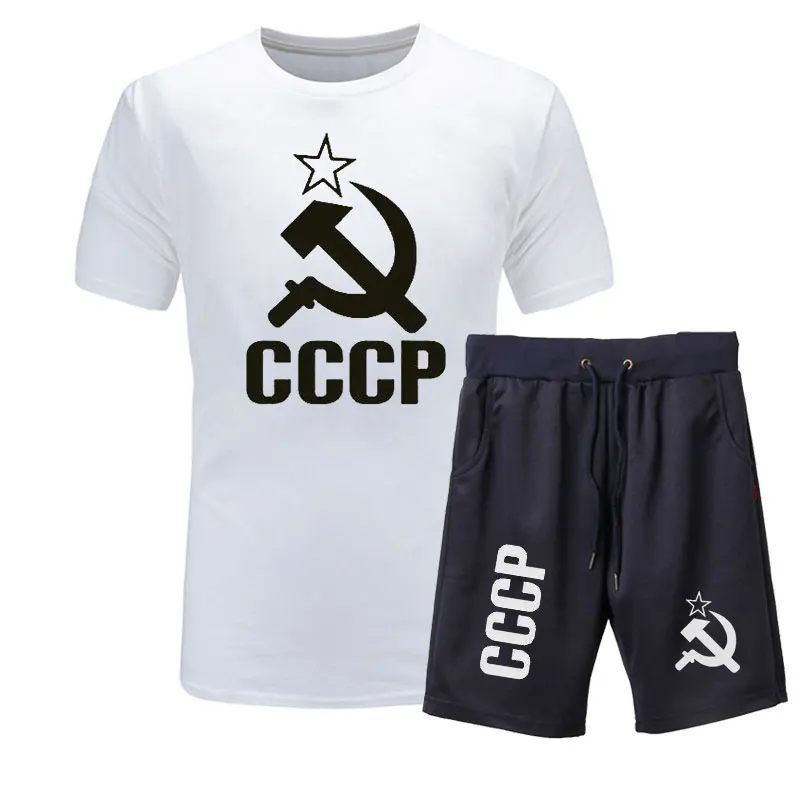 Бренд 2 шт мужские футболки+ шорты летние хлопковые футболки с коротким рукавом и принтом повседневные футболки мужские футболки Homme M-XXL - Цвет: 4