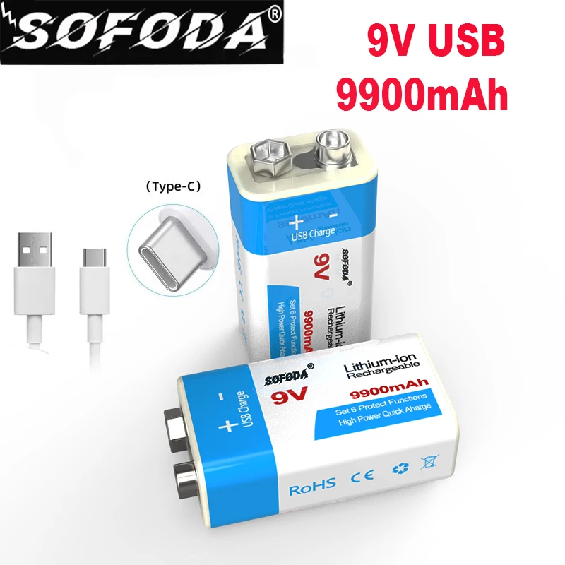 Литий-ионная аккумуляторная батарея 2021 9 В 9900 мАч батареи Micro USB литиевая для