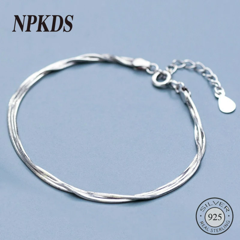 New 925 Sterling Silver Three Layer Snake Bone Chain Bracelets Smooth Elegant Korea Style Bracelets for Women Trendy 925 Jewelry