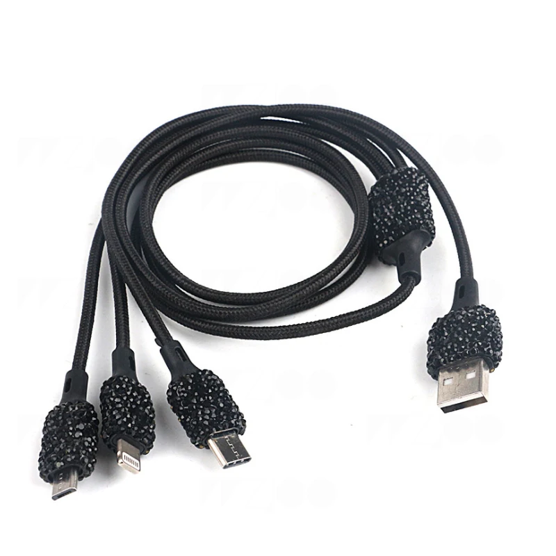 Автомобильное зарядное устройство с двумя usb-портами для мобильного телефона, планшета, gps, быстрое зарядное устройство, Кристальный бриллиант, телефон, 3 линии передачи данных, провод в автомобильном прикуривателе