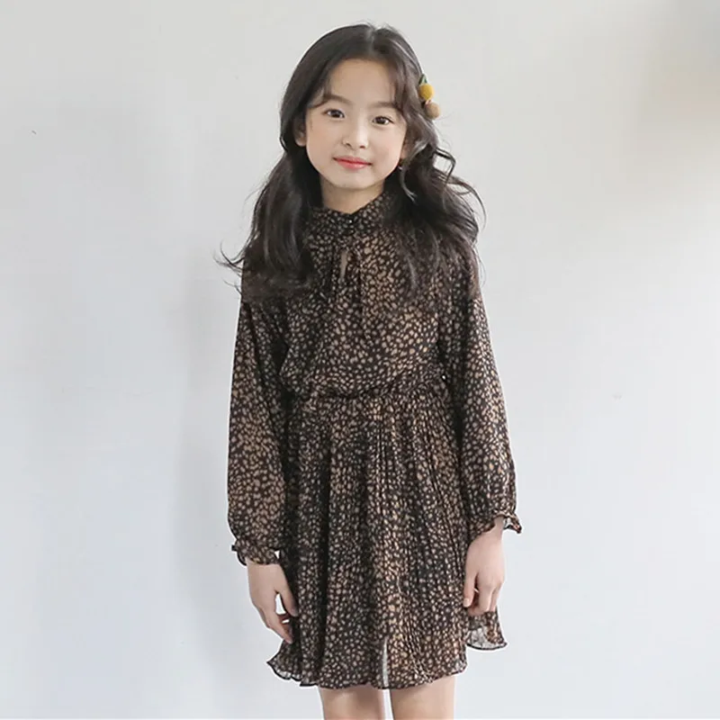 

DFXD Teen Girls Long Sleeve Leopard Thicken Dress New Winter England Style Chiffon Plus Velvet Party Dress 5-12Yrs Kids Clothes