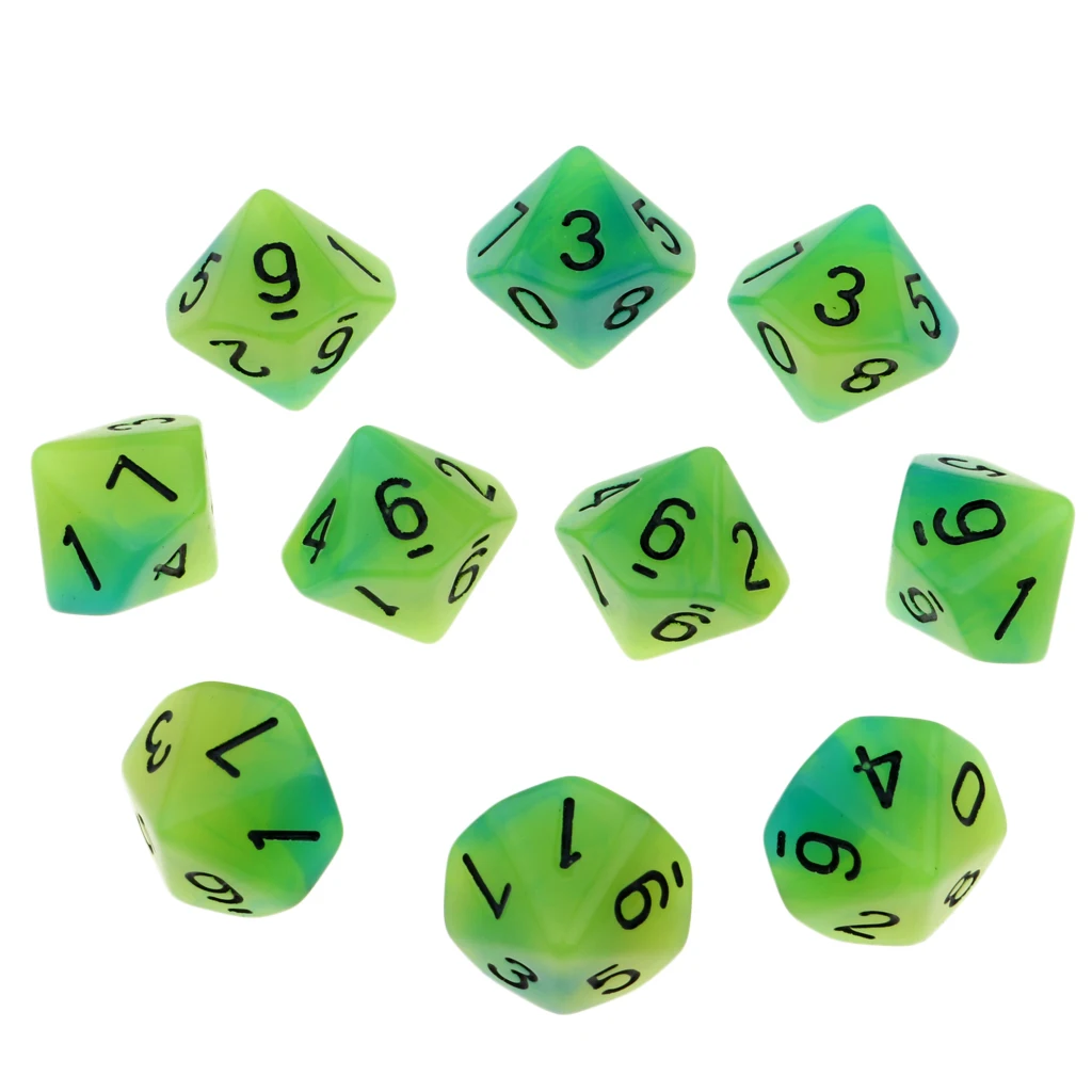 Tabletop Game 10pcs Dungeons Dragons Dice D10 D&D Luminous 1.6cm Multi Dice Set Night Luminous Dice Set
