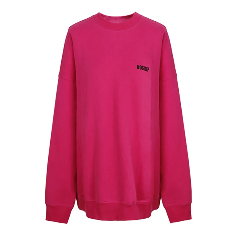 PERHAPS U Women Sweatshirts Letter Embroidery Fuchsia Gray Long Sleeve O Neck Loose Pullovers Casual Autumn Winter H0081