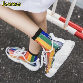 

New Summer Glass Wire Fashion Socks for Women Street Wild Harajuku Hiphop Rainbow Stripe Colorful Korea Hot Breathable Socks