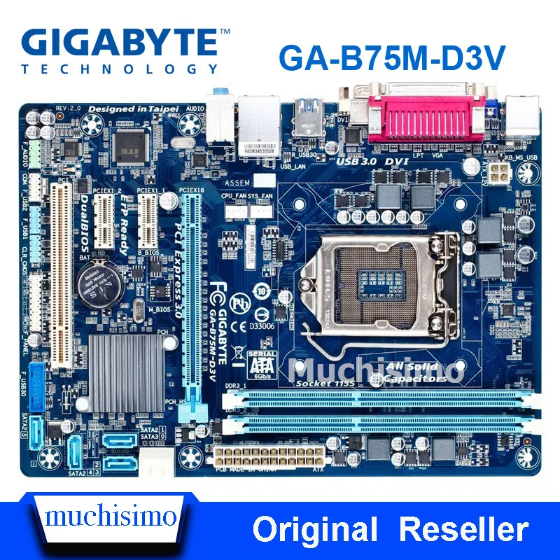 Оригинальная восстановленная Материнская плата Gigabyte GA B75M D3V LGA 1155 DDR3 16GB USB2.0 USB3.0