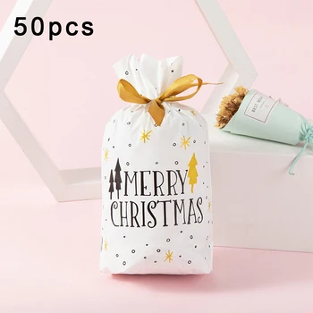 

50pcs 23.5*15*5.5cm Christmas Gift Bag Christmas Sacks Reusable Drawstring Wrap Present Gift Party Bags Storage