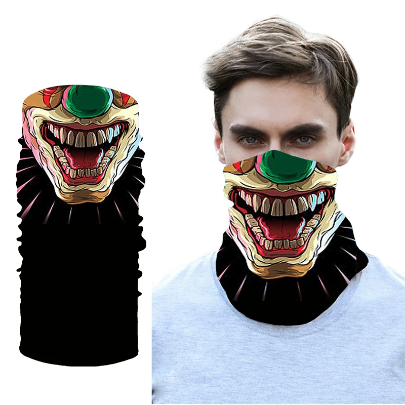 

3D Seamless Magic Headband Skull Ghost Clown Neck Gaiter Face Cover Headwear Halloween Bandana UV Protection Biker Cover Scarf