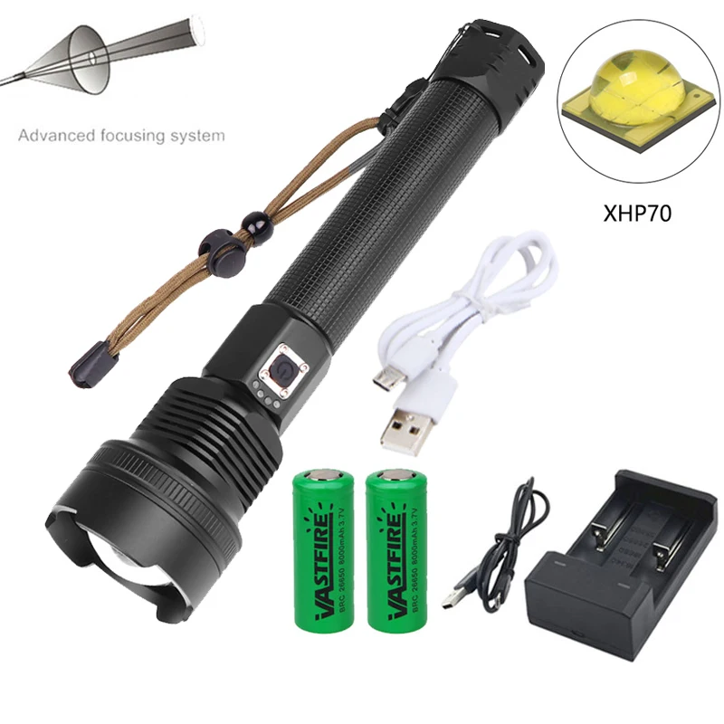 

Powerful 1800LM XHP70 LED Flashlight Rechargeable 3Modes Telescopic Zoomable Tactical Torch Waterproof IPX-6 Hand Hunting Light