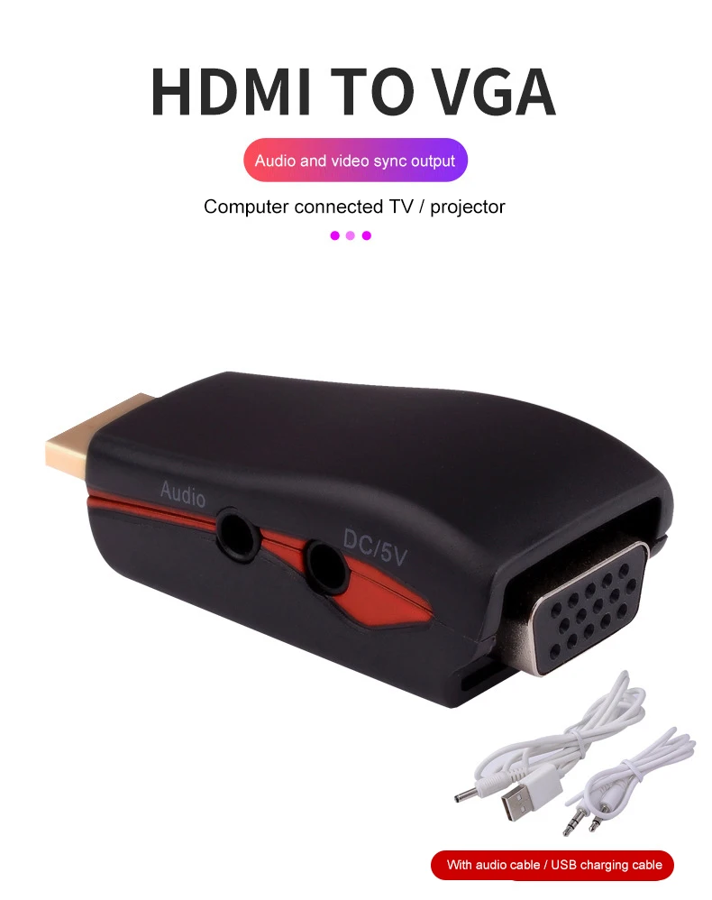 HDMI к VGA конвертер адаптер с аудио кабелем папа к женскому 1080P для HD tv xbox PS3 PS4 ноутбук ТВ коробка монитор ПК проектор