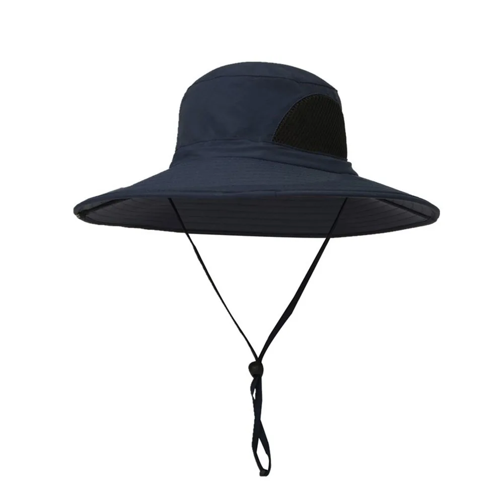 Navy Blue УФ-защита для рыбалки с регулируемым ремешком летняя дышащая пляжная уличная Водонепроницаемая Мужская Панама широкая шляпа с защитной сеткой Корона - Цвет: Navy Blue