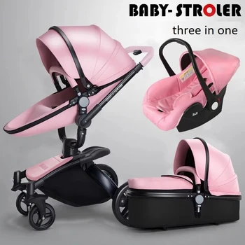 

Luxury Baby Stroller 3 In 1 Aulon Baby Stroller Pu Leather Can Sit and Lie Four Seasons Winter Baby Strollers