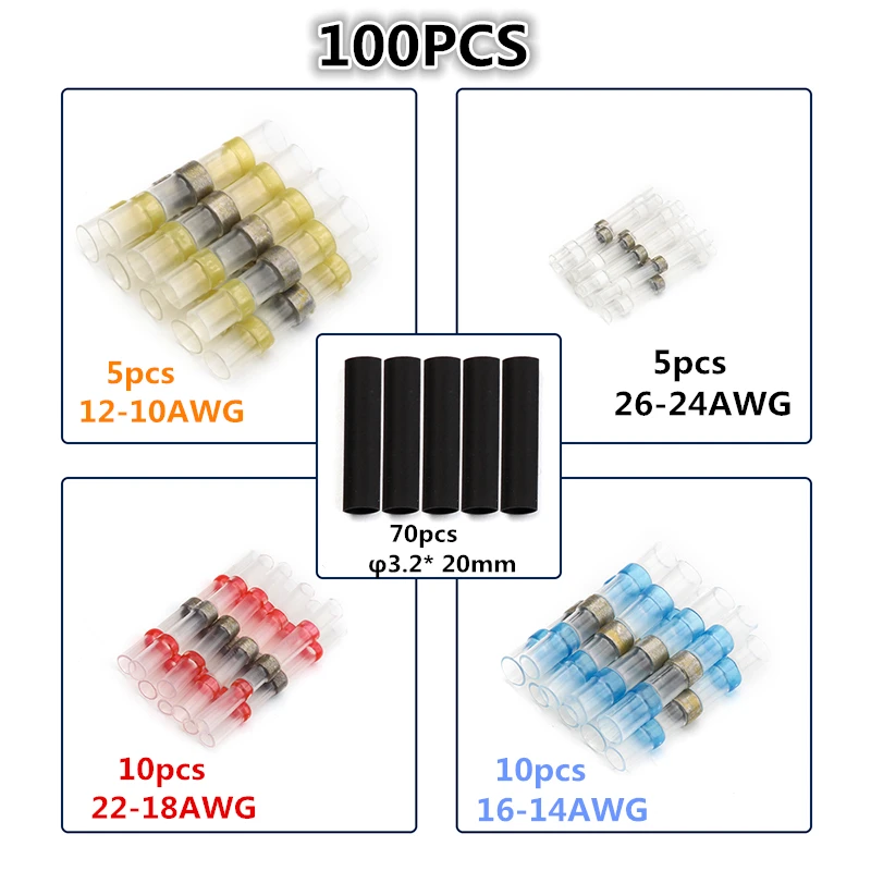 40/100/150 шт Водонепроницаемый припоя рукав терм усадочная Sordering терминалы электрические провода изолированные провода Разъемы Набор - Цвет: 100PCs