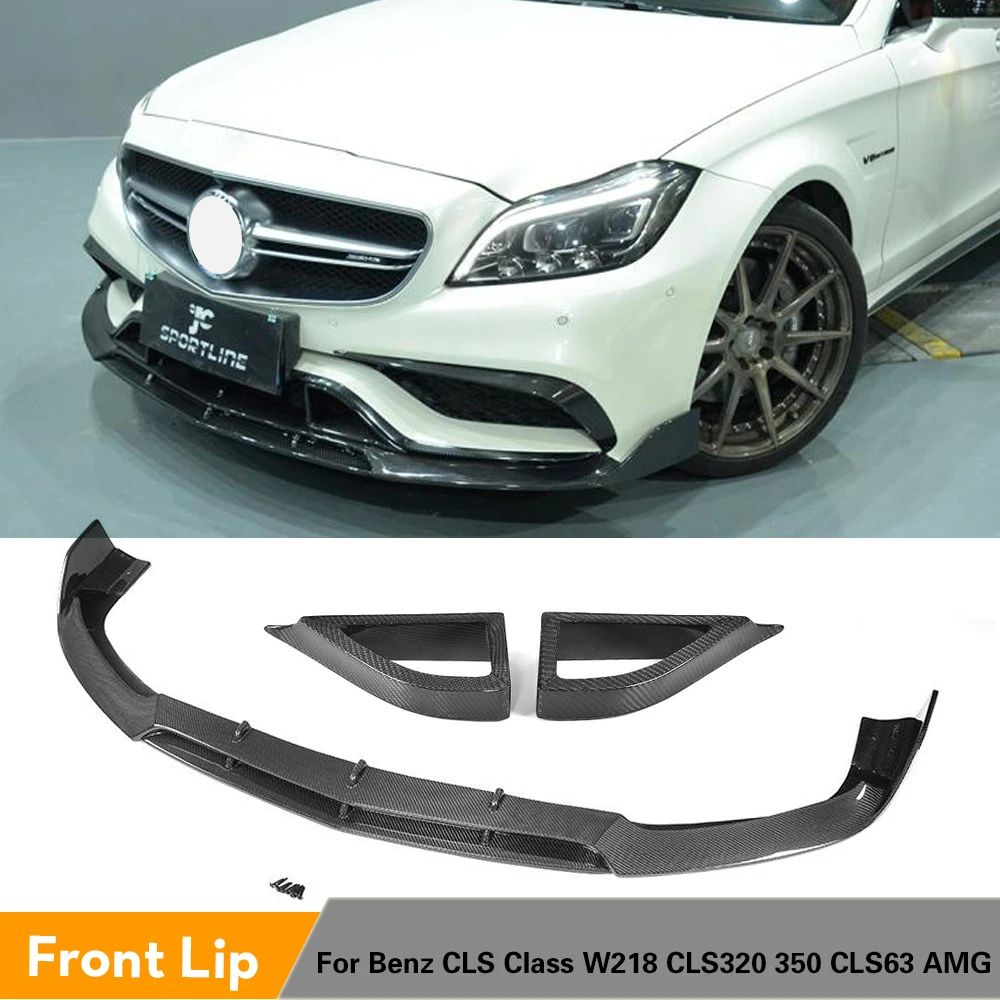 Carbon Fiber Front Lip Spoiler Mesh Vents for Mercedes Benz CLS-Class W218 CLS63 AMG Sedan 4-Door 2015 - 2017 3PCS/Set | Автомобили и
