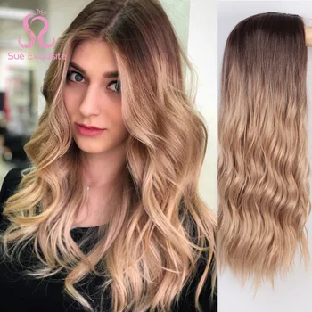 

SUe EXQUISITE Synthetic Wigs for Women Blonde Long Wavy Ombre Mid-Point Synthetic Women's Wigs Natural Hairline Full Wigs