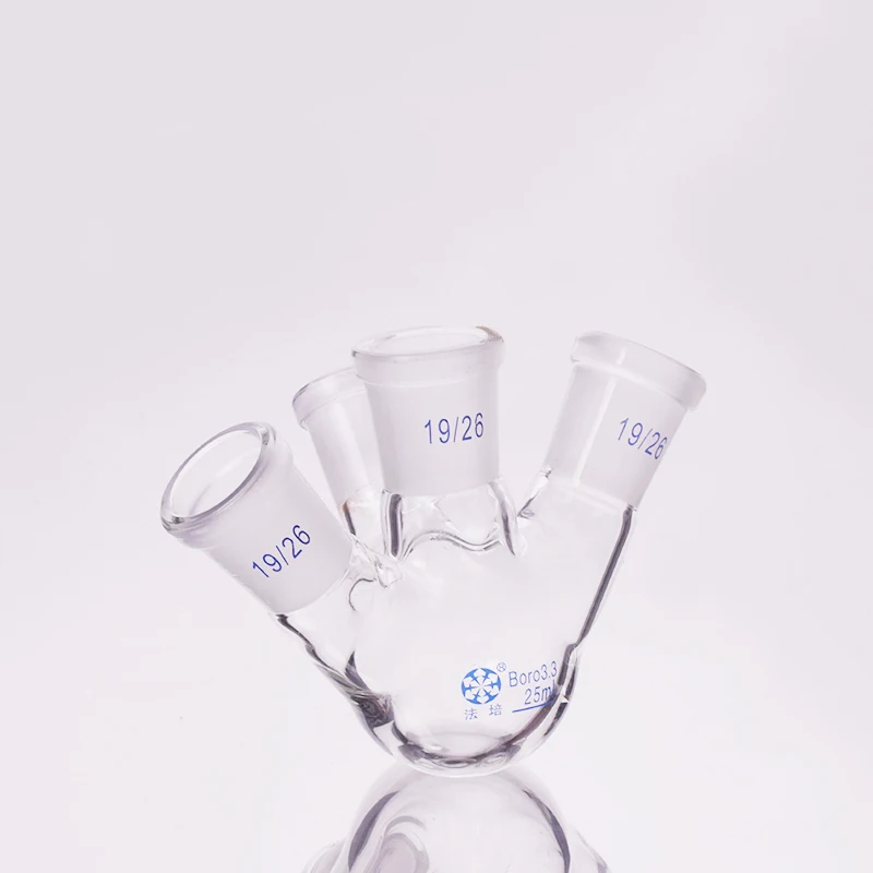 

Four-necked flask oblique shape,with four necks standard grinding mouth,Capacity 25ml,Four ground mouth 19/26