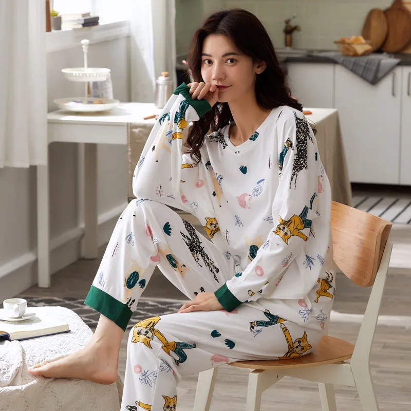 

2827 # Autumn Pajamas WOMEN'S Suit Tracksuit Pure Cotton M -Xxl