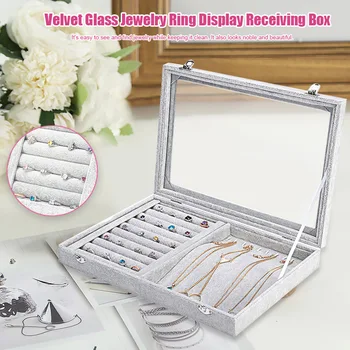 

Jewelry Storage Box Organizer Velvet Glass Travel Earrings Ring Jewelry Display Case MYDING