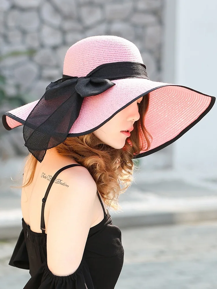 YOYOCORN для женщин UV Protction gorras женская пляжная шляпа модные солнцезащитные шапки с бантом Женский хвостик Солнцезащитная шапка лента вязаная рафия шляпа