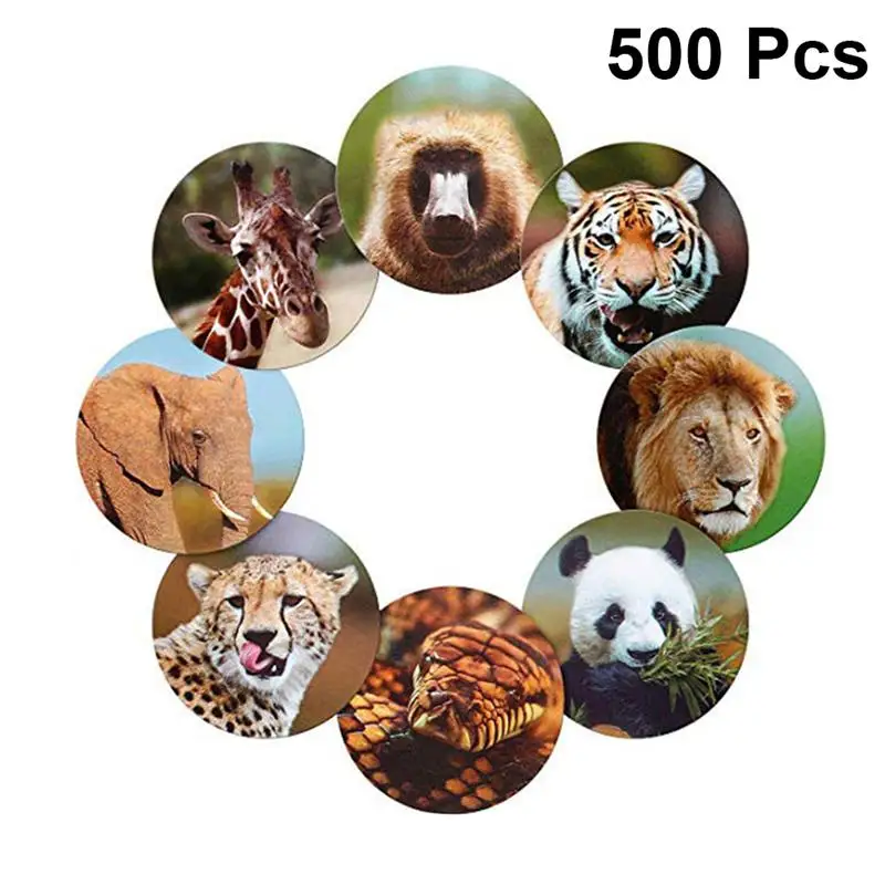 

1 Roll Scrape Sticker Adhesive Round Animal Pattern Kraft Paper Business Decals Cookie Stickers Label Sticker for Gift Envelope