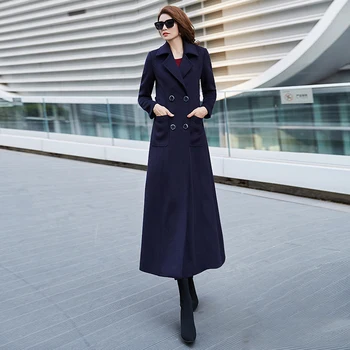 

New 2019 Brand Design Oversized Womens Wool Coats Navy Blue Long Jacket Coat Female Winter Wool Blend Overcoat manteau femme