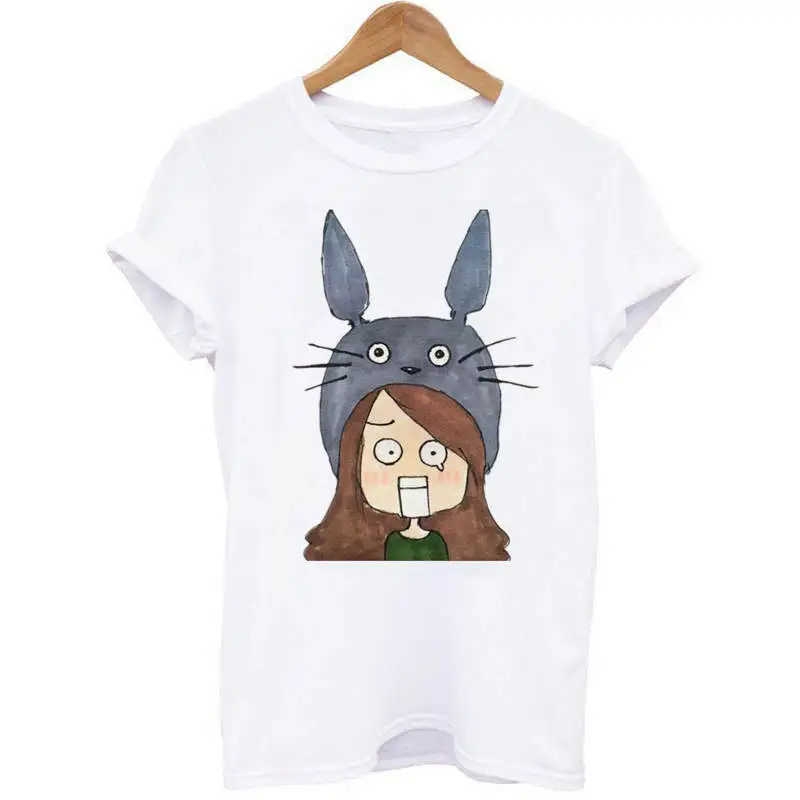 2019 Fashion Summer White T Shirt Women Tops Tees Harajuku 3D Short Sleeve Totoro Print Funny Tshirt Women Tees Tops