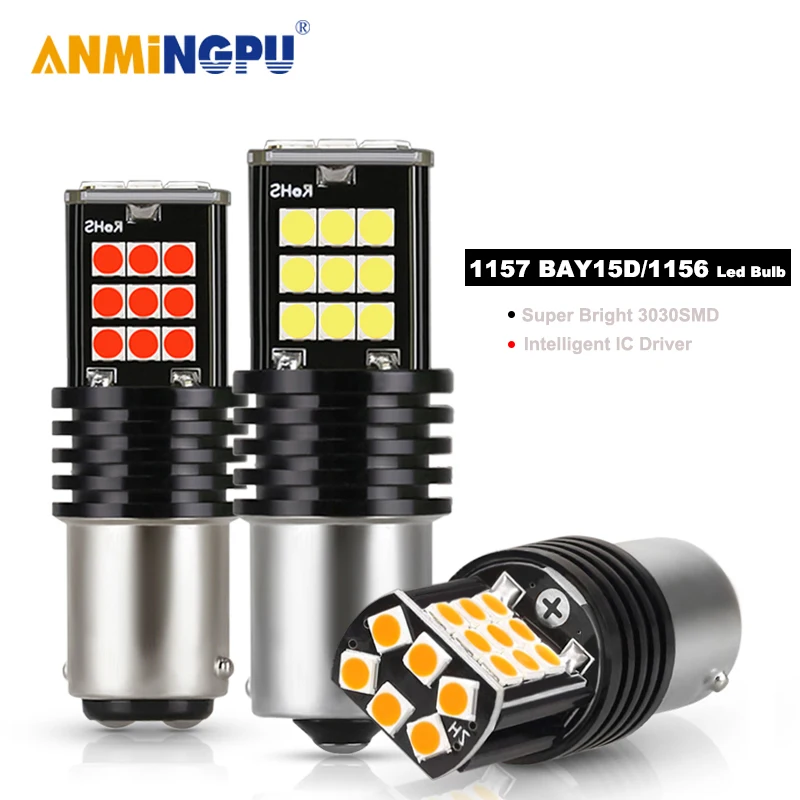 ANMINGPU 2x Signal Lamp Led 1157 Bay15d P21/5W 24pcs 3030SMD BA15S P21W BAU15S PY21W 1156 LED R5W 12V For Car Brake Backup Light |