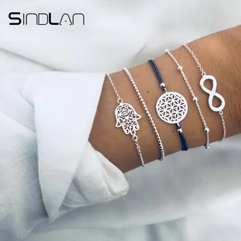 

Sindlan 5PCs Bohemian Fatima Palm Bracelet Set Hollow Charm Bracelets for Women Beach Bangle Bracelets Fashion Jewelry