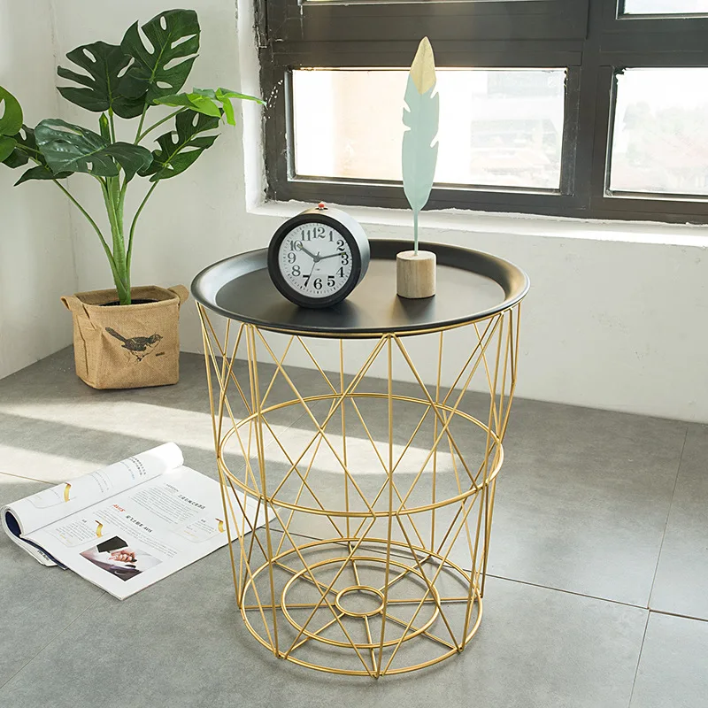Creative Nordic Golden Iron Metal Coffee Table Sofa Side Dirty Storage Basket Tea Fruit Snack Plate Tray Living Room Furniture Creative Nordic Golden Iron Metal Coffee Table Sofa Side Dirty Storage Basket Tea Fruit Snack Plate Tray Living Room Furniture
