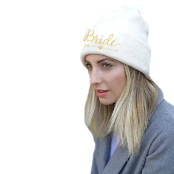 

Bridesmaid team Bride to be white warm hat Cap Bachelorette hen Party winter Wedding engagement Bridal Shower decoration gift