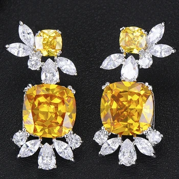 

missvikki Trendy Geometric Yellow Cubic Zircon Crystal CZ Shiny Charm Earring For Women Bridal Earring aretes de mujer modernos
