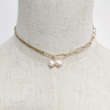 

Fashion Genuine Pearl Statement Necklace Custom Bohemia Gold Steampunk Simple Choker Necklace Semi-Baroque Pearl Jewelry