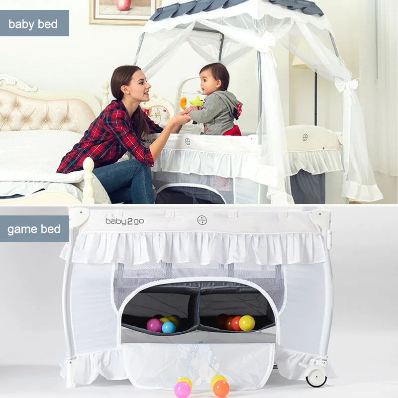 Baby cot Game bed Baby crib Diaper table Multifunctional Foldable Portable With rollers Easy to fol