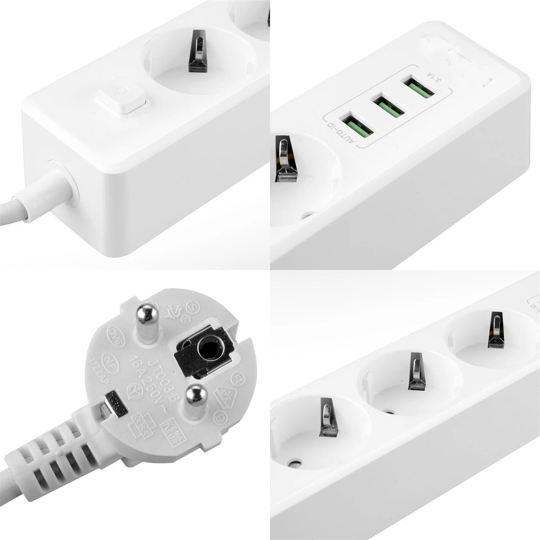 Мощность пропилен-каучука прокладки с 3 Порты usb 5 V/3.1A 2500 W, 1,8 M несколько Мощность розетки, выключатель Функция Мощность розетки для смартфонов Планшеты