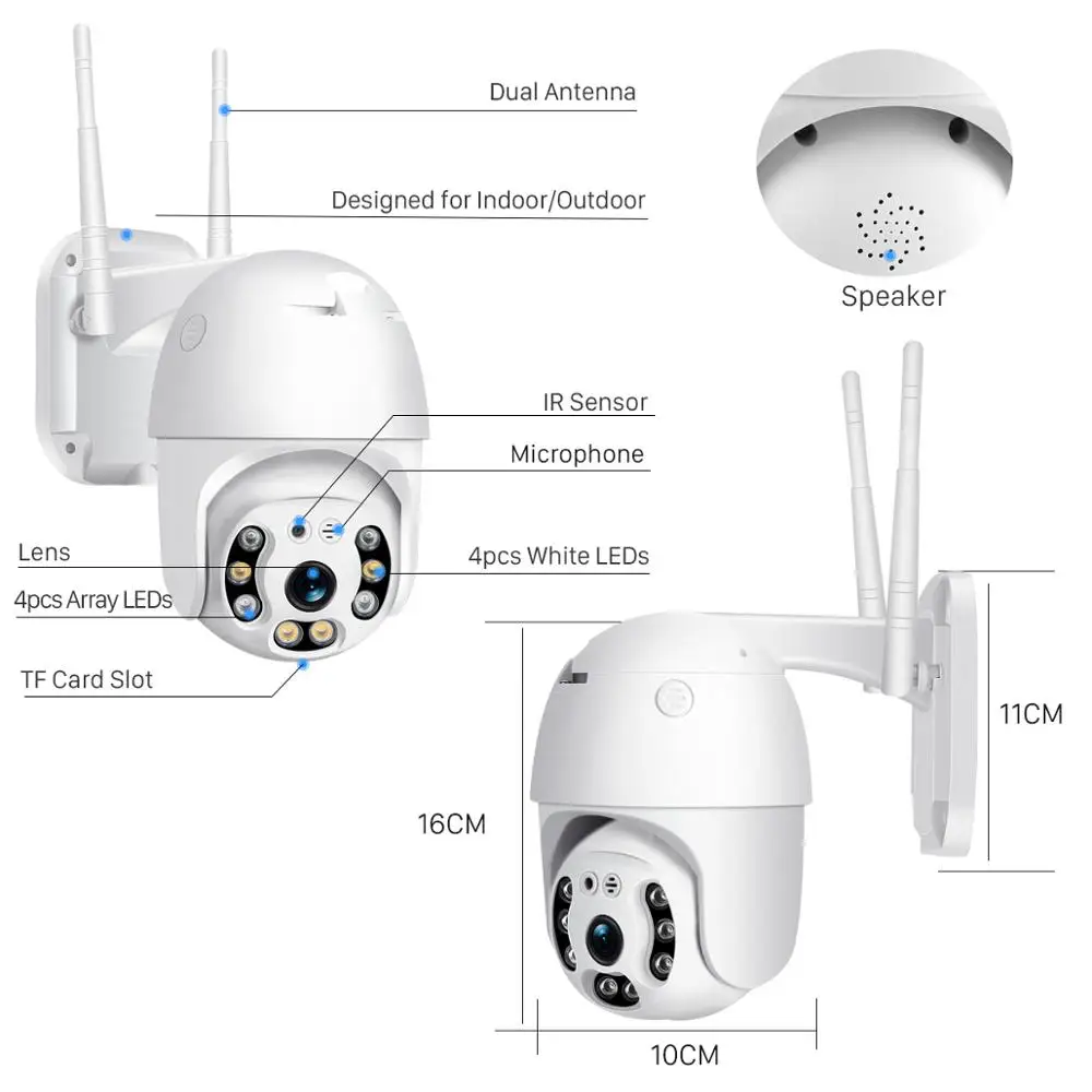 BESDER HD 1080P двойная антанна Wifi PTZ IP камера наружная Водонепроницаемая беспроводная